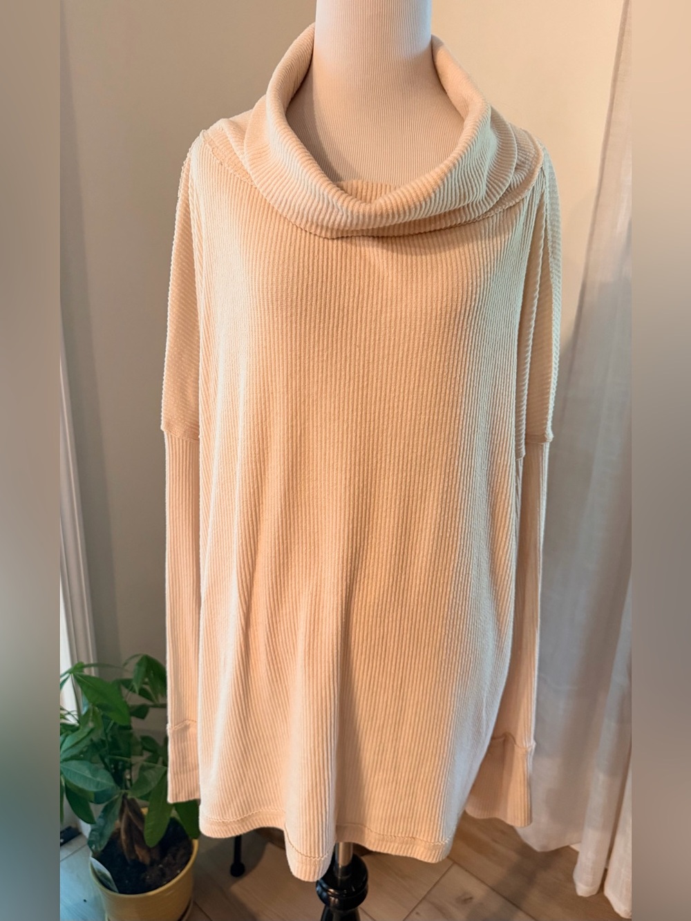 We The Free Cream Ribbed Cowl Neck Sweater by Free People